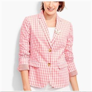 pink and white checkered jacket